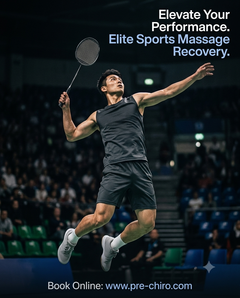 A high-end, dramatic action photograph of a generic, unbranded male badminton player captured mid-air during an intense overhead smash jump.